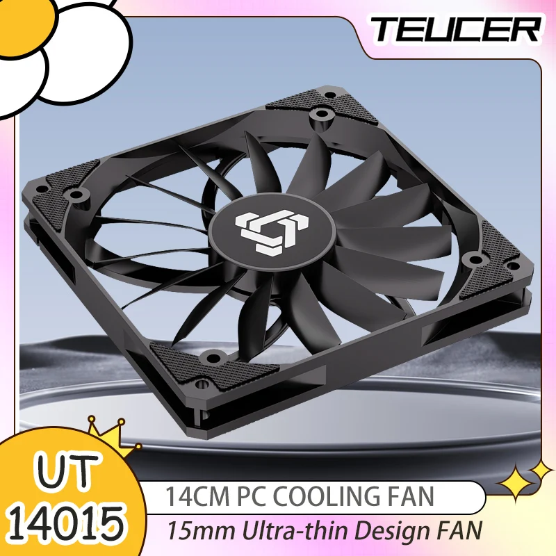 

TEUCER UT-14015 140 мм вентилятор корпуса ПК 4PIN PWM 15 мм ультратонкий охлаждающий игровой вентилятор для ПК с двусторонней амортизирующей подкладкой для геймера