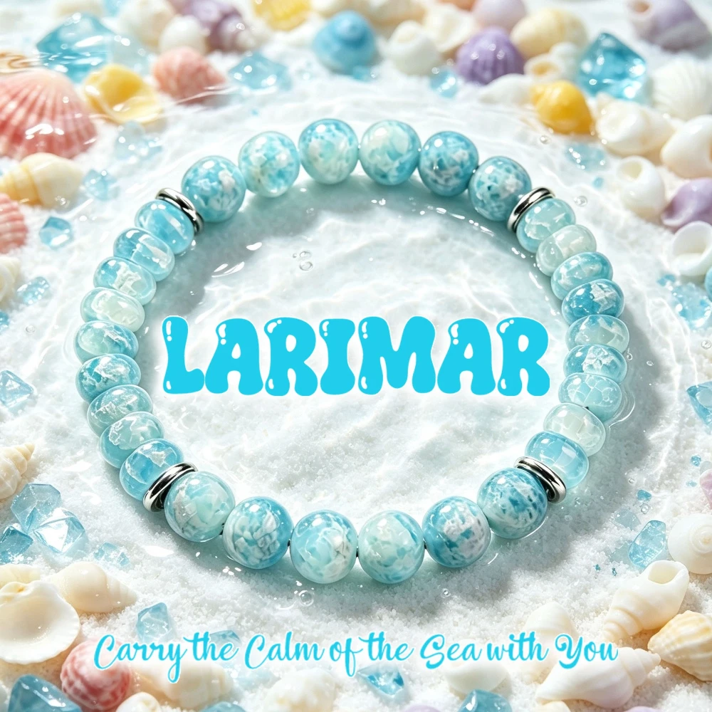 1pc Natural Wave Patterned Blue Lalima&Ice Blue Floating Flower Bead Bracelet, Bohemian Men's and Women's Wrist Accessories