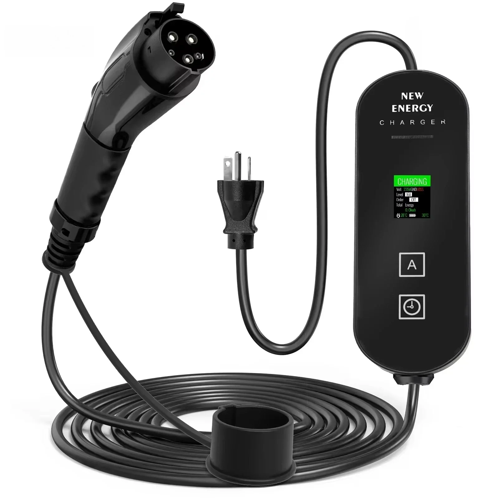 

Portable EV Charger 3.5kW 16A Type1 IP65 with 5m/10m Cable 110V-240V 50/60Hz with Carry Bag