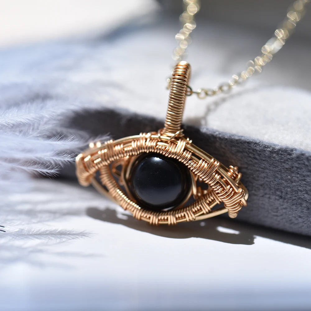 

ITSMOS Minimalist Evil Eye Necklace Dainty 14k Gold Plated Obsidian Pendant Handmade Everyday Protection Amulet For women