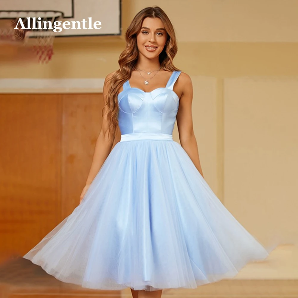 

Allingent Solid Color Mini Homecoming Dresses Square Collar Spaghetti Strap Ruffles Prom Party Gown Satin Short Graduation Dress