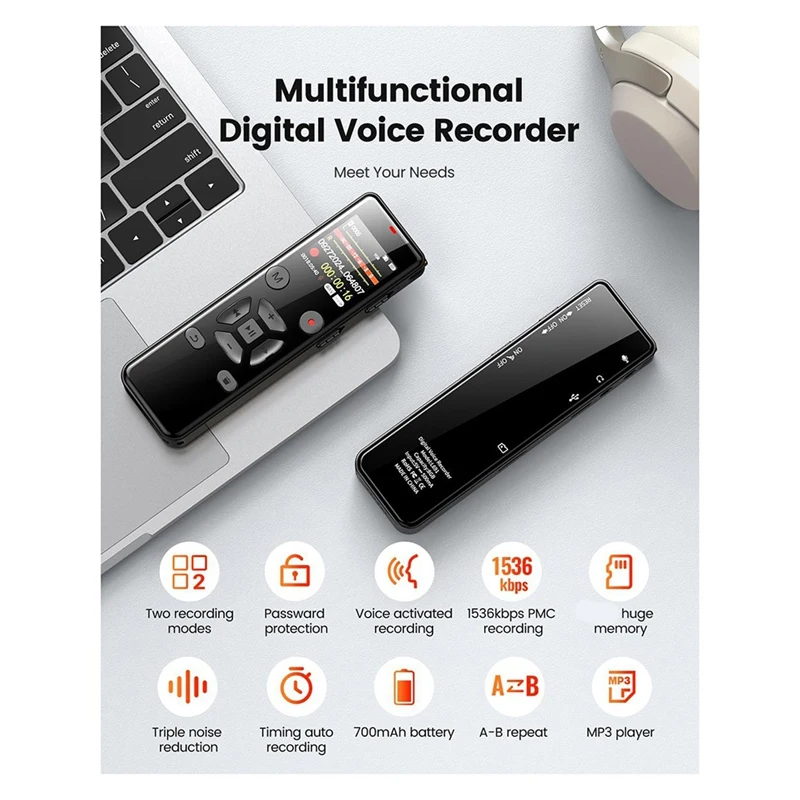 A39Q-72GB Digital Voice Activated Recorder With Playback, Audio Recorder Device With Wireless Microphone,Noise Reduction