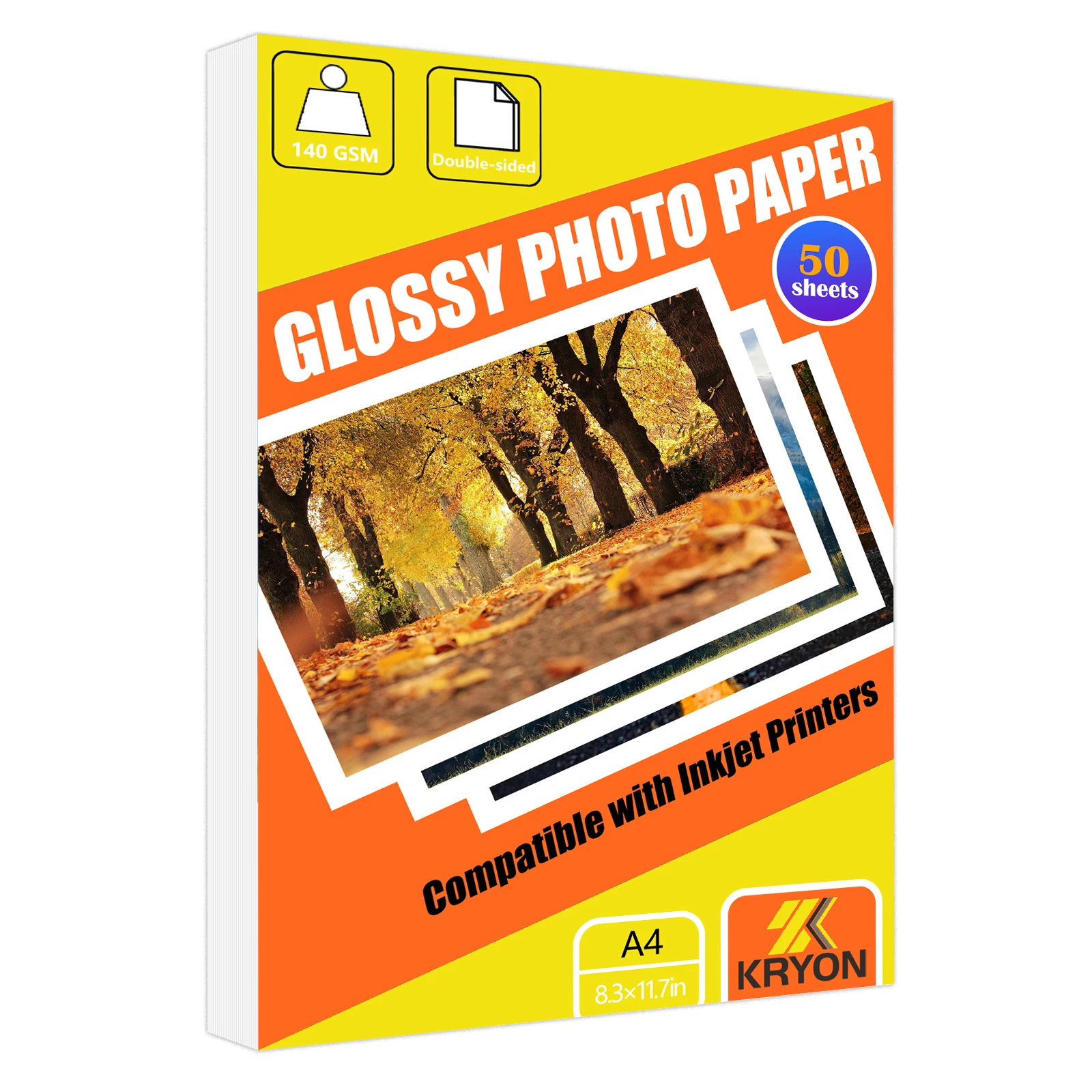 KRYON dubbelzijdig glanzend fotopapier 50 vellen 8,3 x 11,7 inch 140 GSM voor inkjetprinters, foto's, kalenders en ambachten