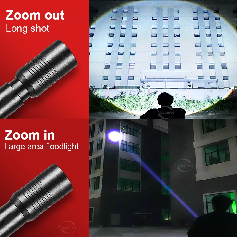 High Lumen Tactical Flashlight Night Scout Light Telescopic Zoom 3000M Long Range USB Rechargeable Tactical Light for Hunting