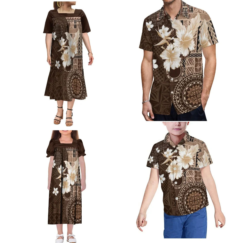 Mother Daughter New Mumu Dress Lady Fishtail Skirt Girl Shift Dress Custom Polynesian Family Clothing Father Son Casual Shirt