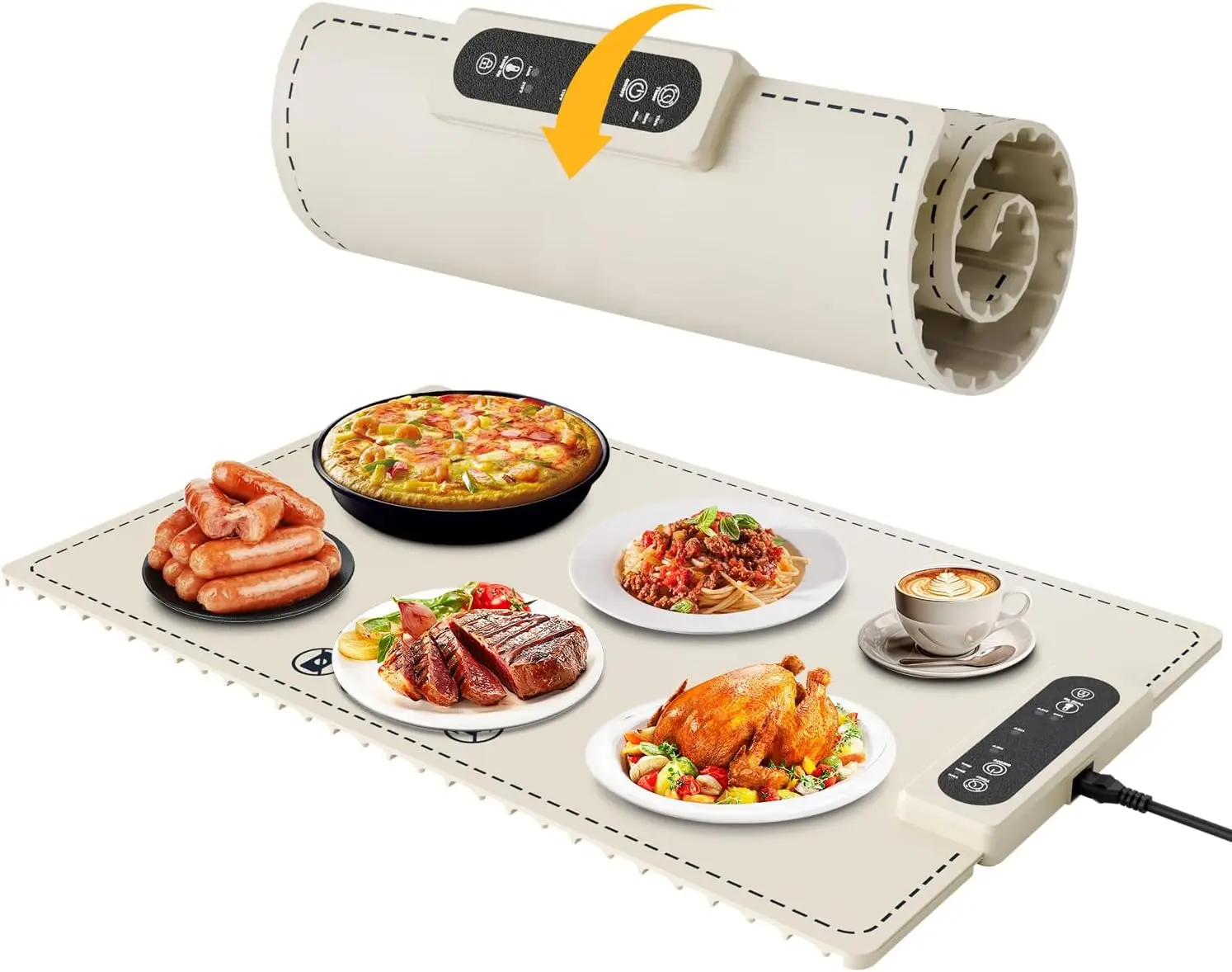 Negative ion Food Warming Mat with Adjustable Temperature,Foldable Electric Warming Tray for Parties Features 3 Modes &amp