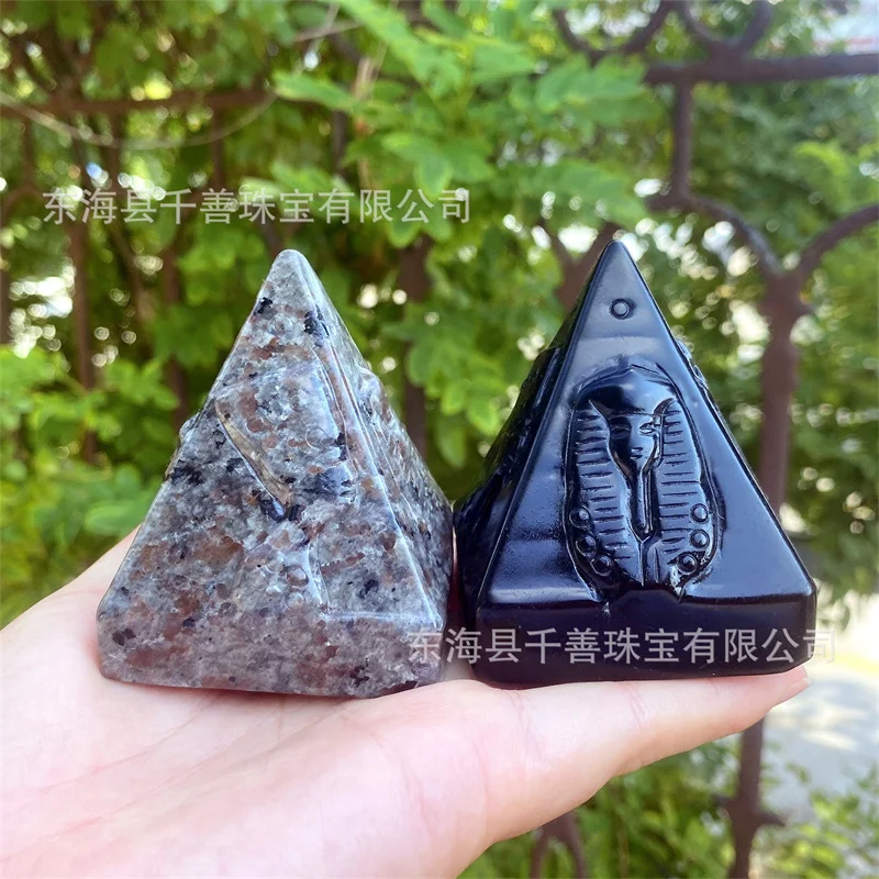 Ancient Egypt Pyramid Sculpture Natural Black Obsidian Crystal Geometry Decor Uv Reactive Yooperlite Flame Stone Tower Point