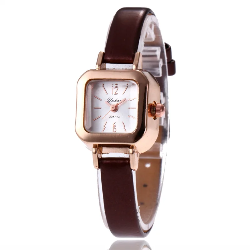 Reloj clásico sencillo con esfera cuadrada pequeña para mujer, relojes de pulsera de cuarzo elegantes Retro para mujer, reloj informal con correa de cuero para mujer