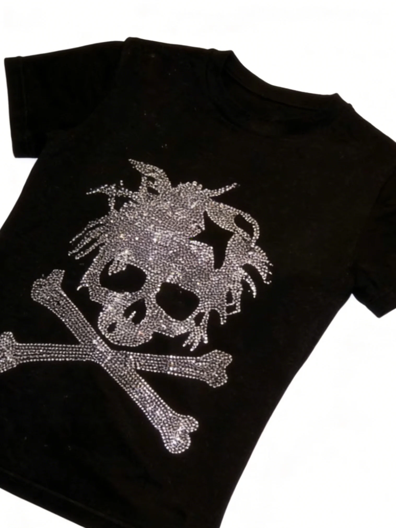 

Small niche dark hot stamping skull T-shirt, high street trendy brand couple's casual short sleeved top Dark punk Trendy Party