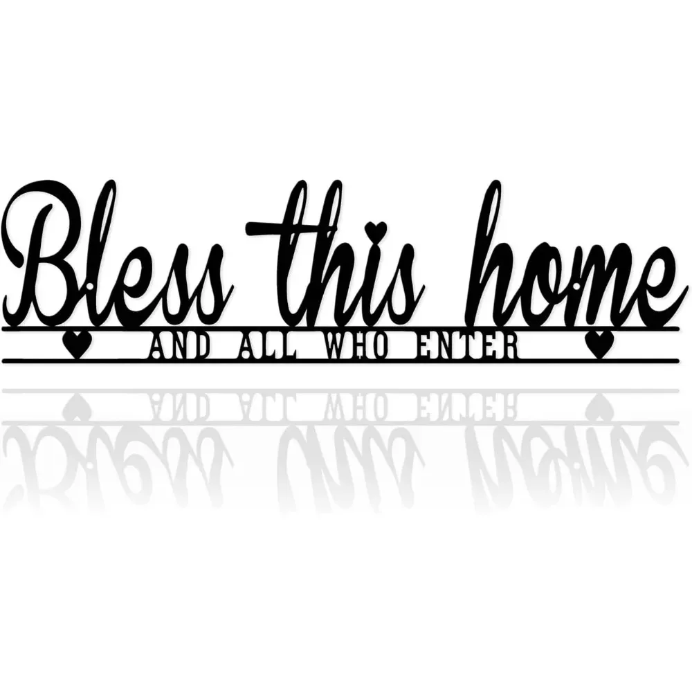 Bless This Home Metal Wall Sign, Farmhouse Black Inspirational Wall Decor for Entryway Kitchen Living Room