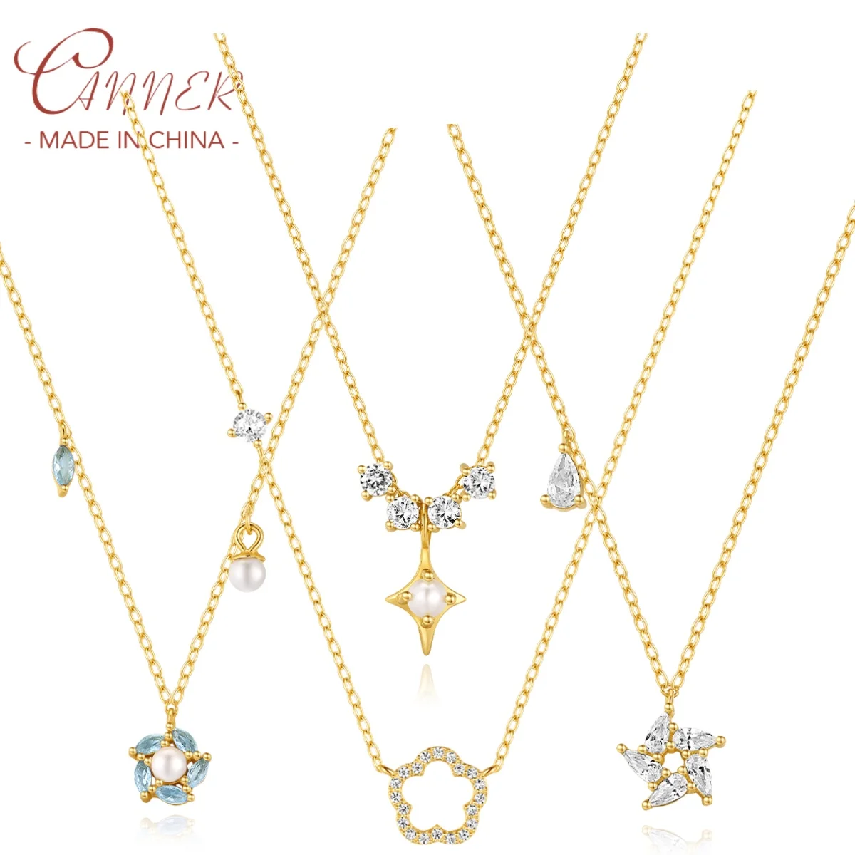 CANNER 925 Silver Flowing Zircon Tetra Star Pearl Necklace For Women 18K Gold Horse Eye Splicing Snowflake Ins Fine Jewelry Gift