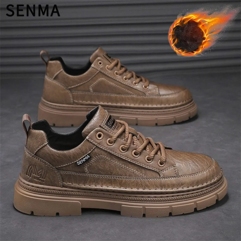 SENMA الشتاء الدافئ الرجال الأحذية مع الفراء الرجال أحذية رياضية موضة الثلوج أحذية الرجال الجلد المدبوغ أحذية من الجلد الشتاء الرجال أحذية ثلج حجم 39-44 #5