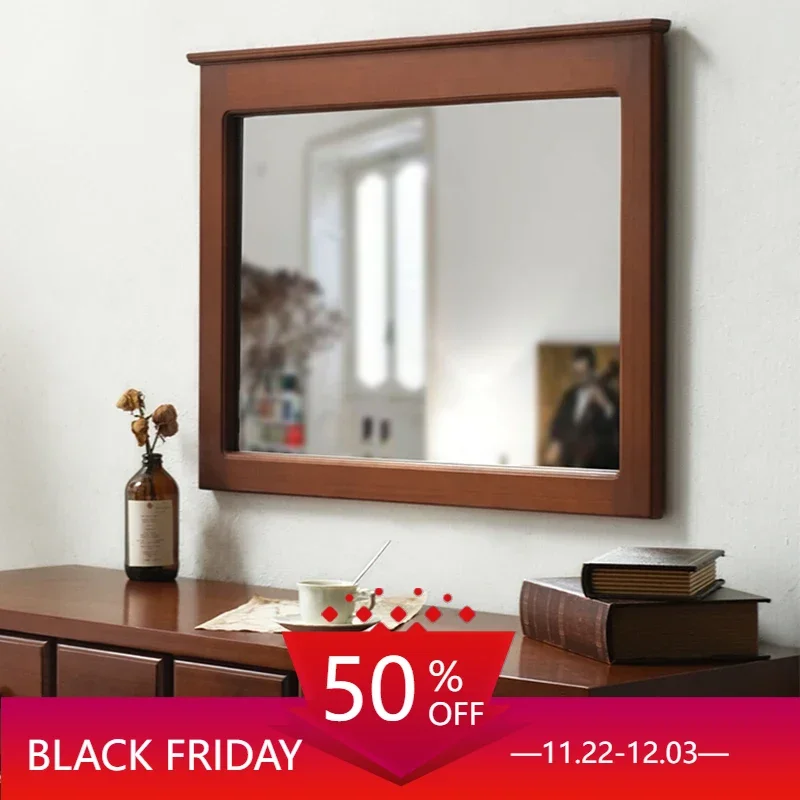 Wooden Square Decorative Mirrors Aesthetic Abstract Make-up Vintage Wall Mirror Wooden Bathroom Espelho Home Decorations PX50DC