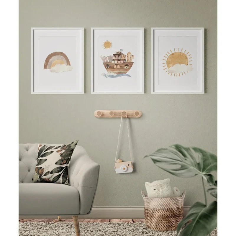 Multiple sizes 3pcs frameless Canvas Painting,3pcs Bohemian Nursery Theme Poster Set Modern Cartoon Animal-Themed Canvas Wall Ar