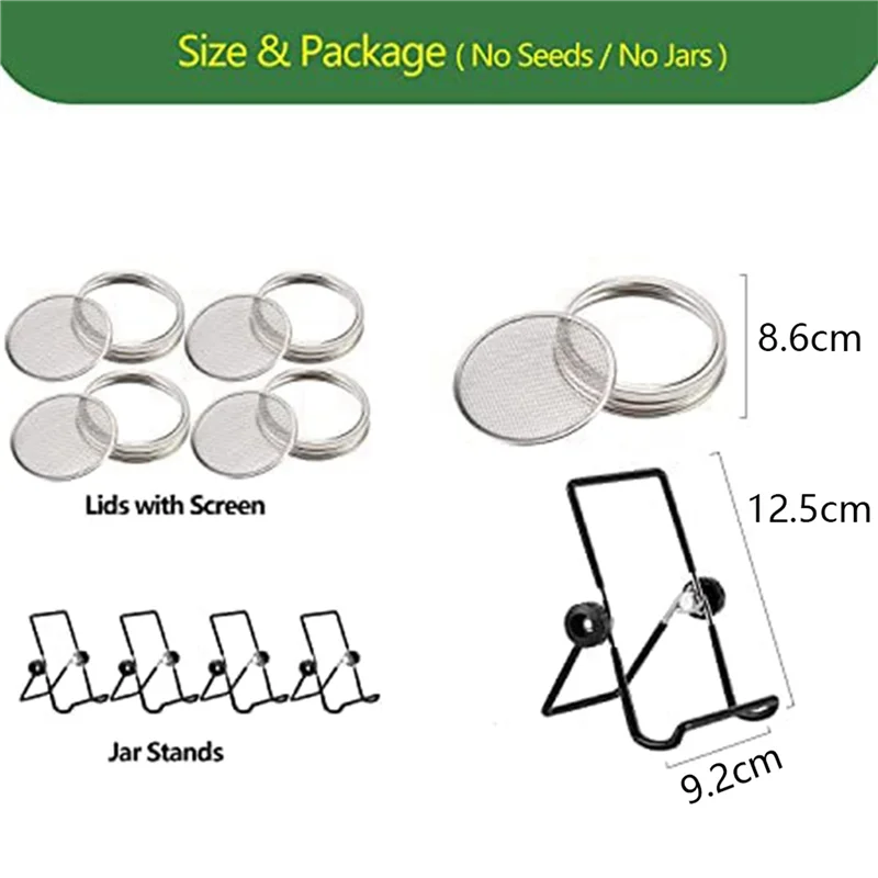 

ABFI 8X крышка для проращивания банок, аксессуары для набора проращивания банок, крышка банки для проращивания из нержавеющей стали, набор для проращивания банок с горлышком 86 мм