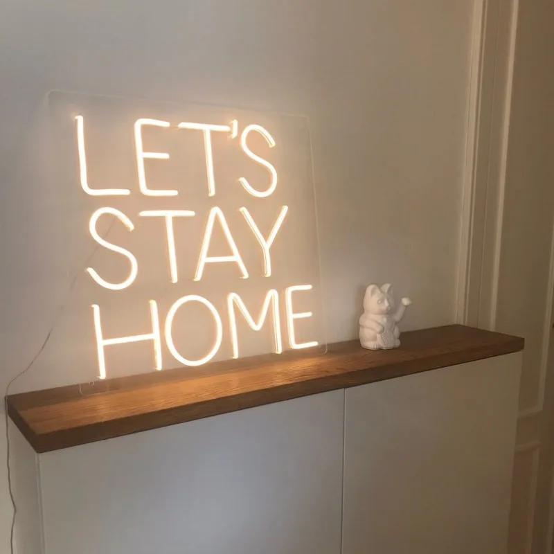 Let‘s Stay Home Neon Sign Led Neon Light for Living Room Bedroom,Home Art Decor Wall Decor Personalized Gift Neon Art Lights