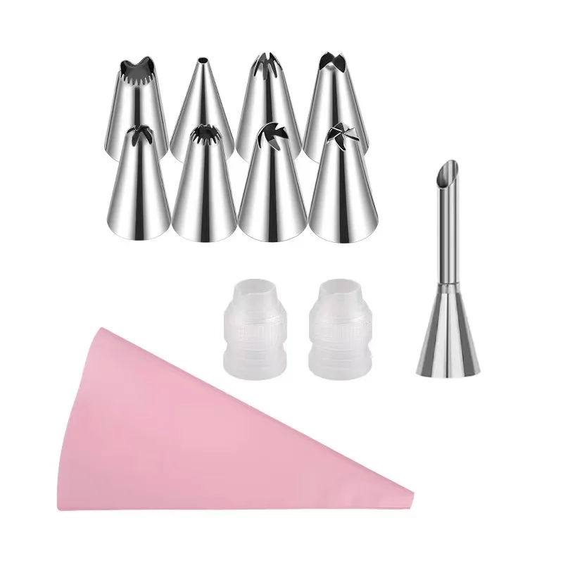 Piping Bags and Tips Set Cake DIY Decorating Kit with Stainless Steel Nozzle Reusable Silicone Pastry Cake Decorating Tools