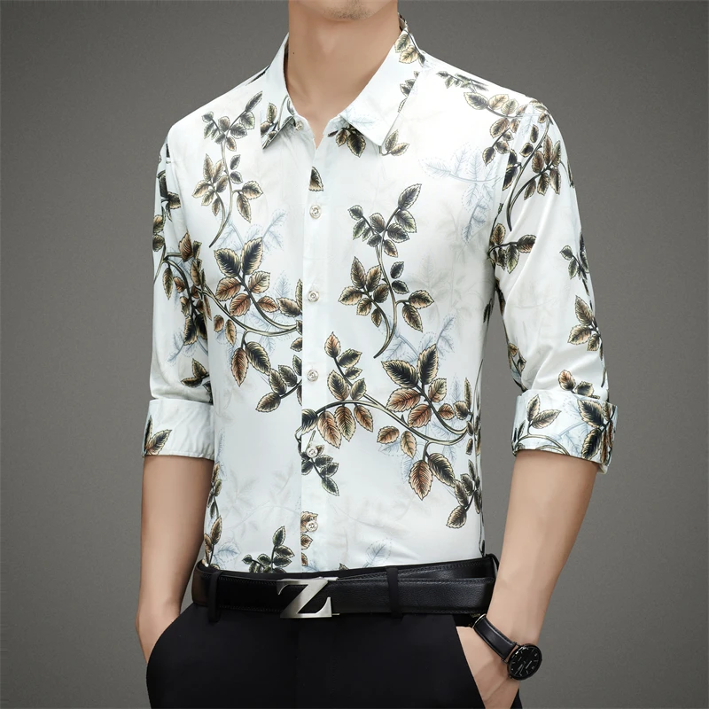 Camisa hawaiana de manga larga con estampado Floral para hombre, ropa informal de gran tamaño para playa, otoño y primavera, 2023