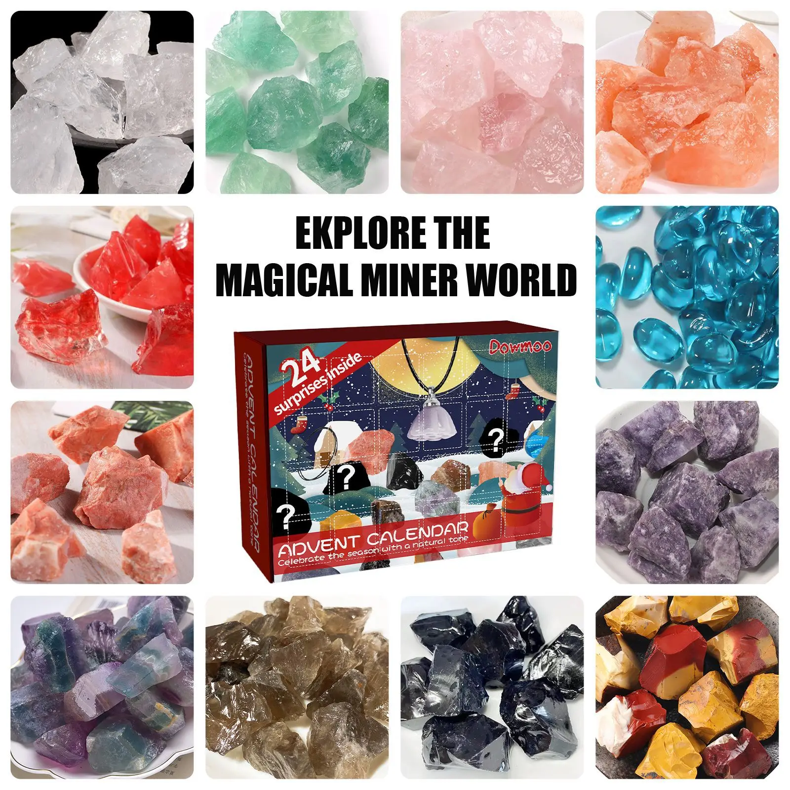 24pcs Ore Blind Box Crystal Advent Calendar Rocks Minerals Fossils Advent Calendar for Kids and Adults Xmas Christmas Gifts