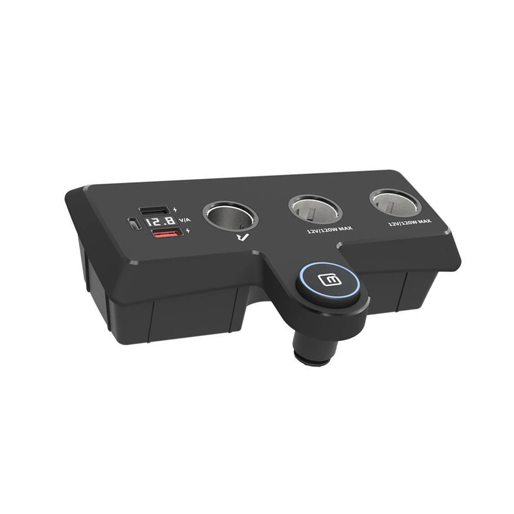 LED Display Car Charger Adapter Black Fast Charging Adapter Built-in Fuse Protection LED Voltage Readout For In-car Charging
