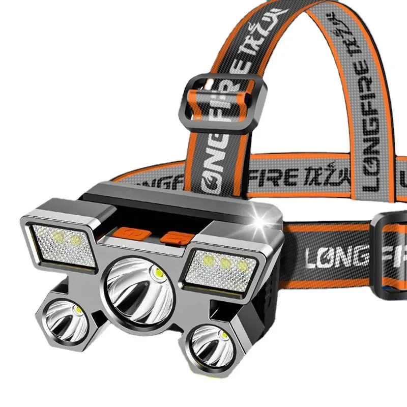 5LED Bright Headlamp Rechargeable Waterproof Adjustable 4Modes Lightweight for Outdoor Camping Running Hiking