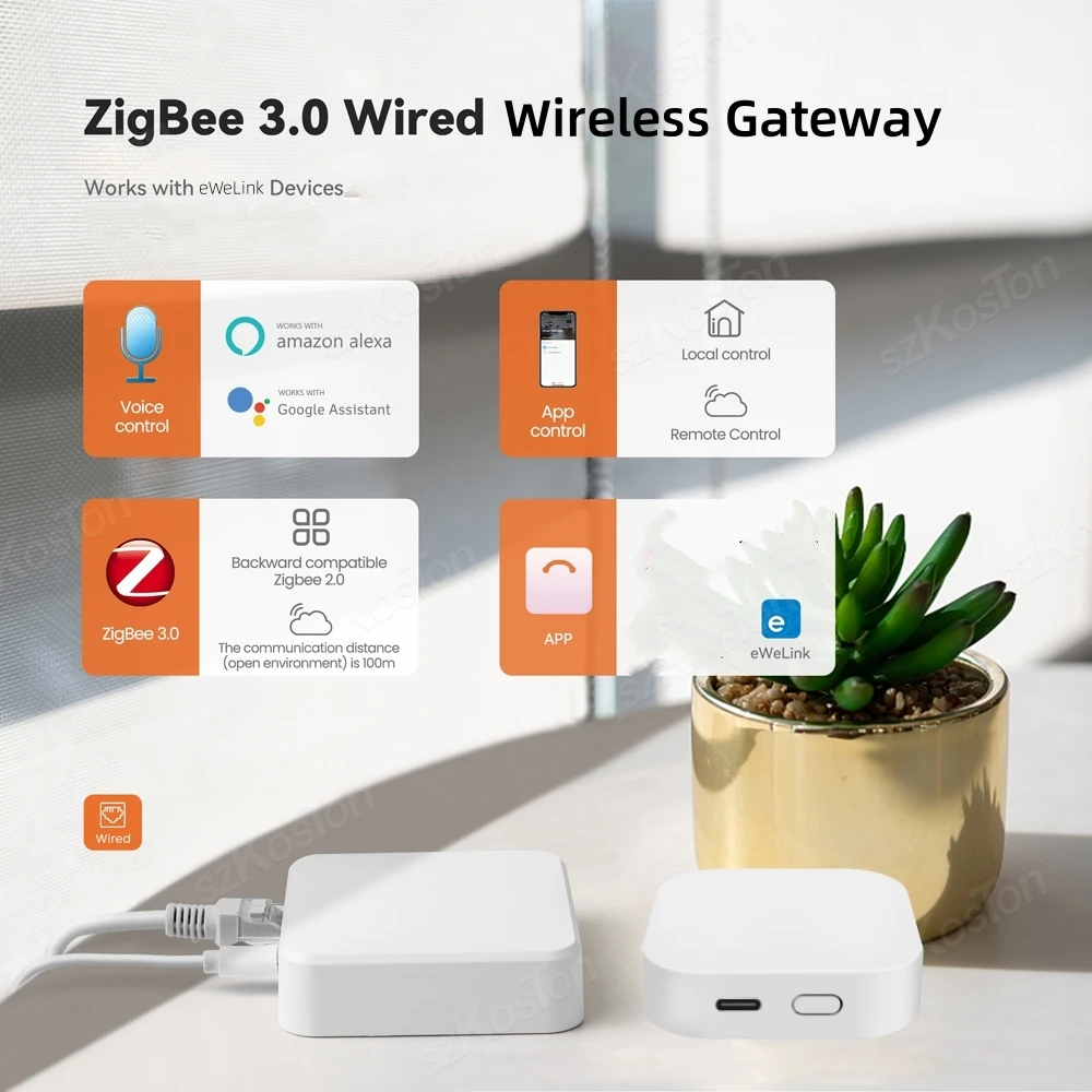 Zigbee Gateway Hub Smart Home Wireless Wired Bridge eWeLink App Remote Control Automation Device Works with Alexa Google