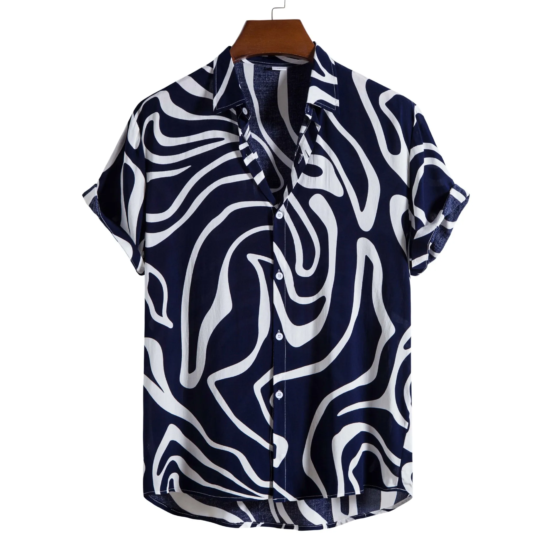 

Faionable Striped Print ort Sve Men's irt Summer Youth ular Loose Fit Iron-Free Polyester Casual Faion irt