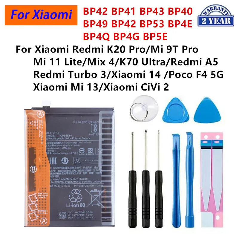

BP42 BP53 BP4E BP4Q BP4G BP5E BP49 Battery For Xiaomi Redmi A5 K20 Pro Mix 4/K70 Ultra Turbo 3 Poco F4 Mi 11 Lite 13 14 CiVi 2