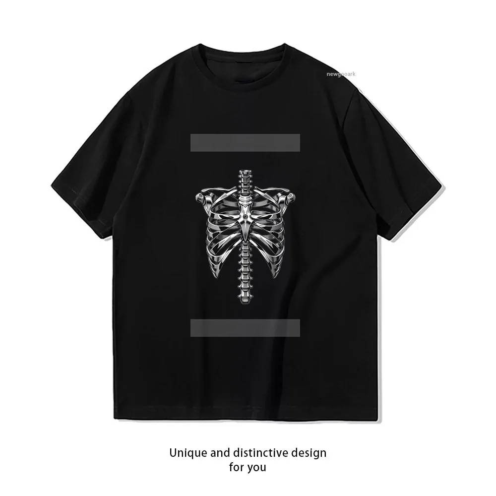 Metal Skeleton Rib Cage Design  Casual Cotton Short Sleeve Tee for Men Women