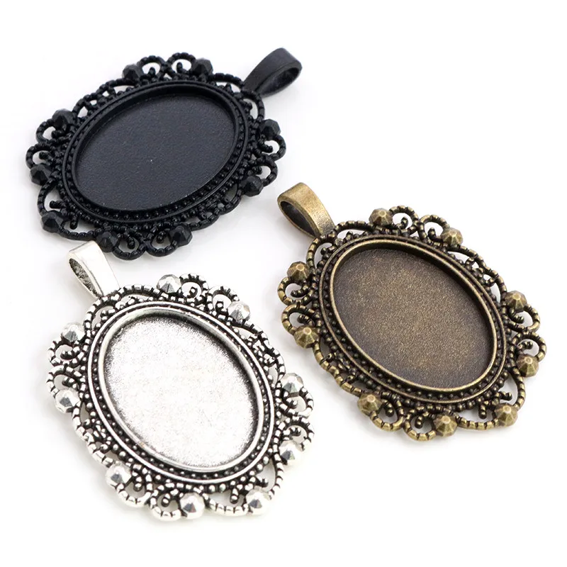 5pcs 18x25mm Inner Size Antique Silver Plated Bronze Black Fashion Style  Cameo Cabochon Base Setting Pendant necklace findings