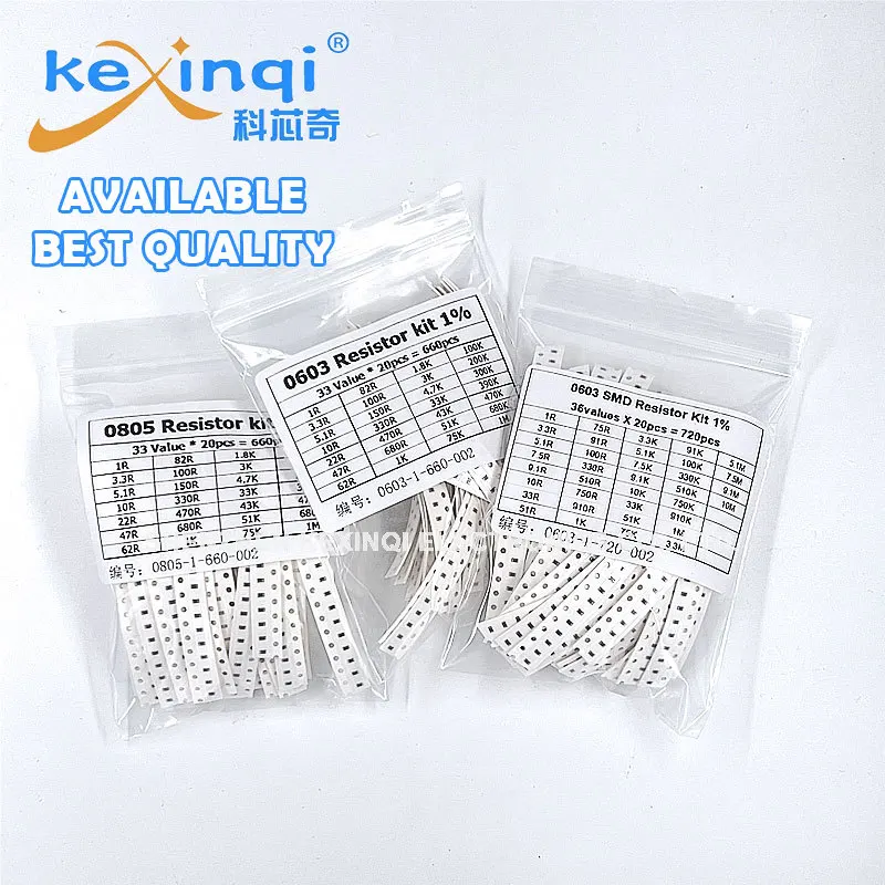 50-4000Pcs Set of Resistors 0603 0805 1206 1210 0402 SMD Resistor Assorted Kit 1R-1M 1% 33 Values X 20PCS  660Pcs Sample