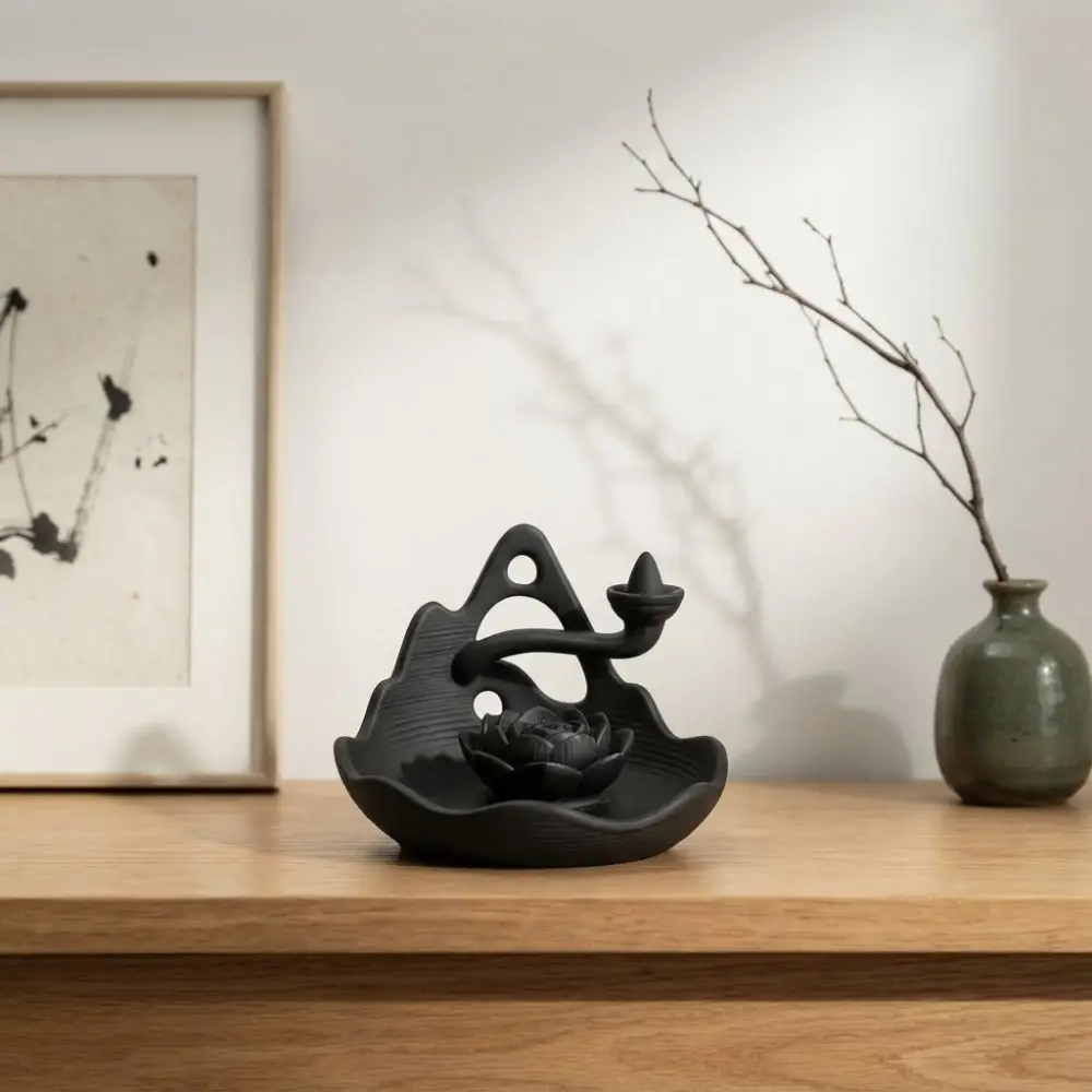 3D Printed 3 In 1 Incense Holder Mountain Lotus Design Hollow Out Backflow Incense Burner Plastic Decorative