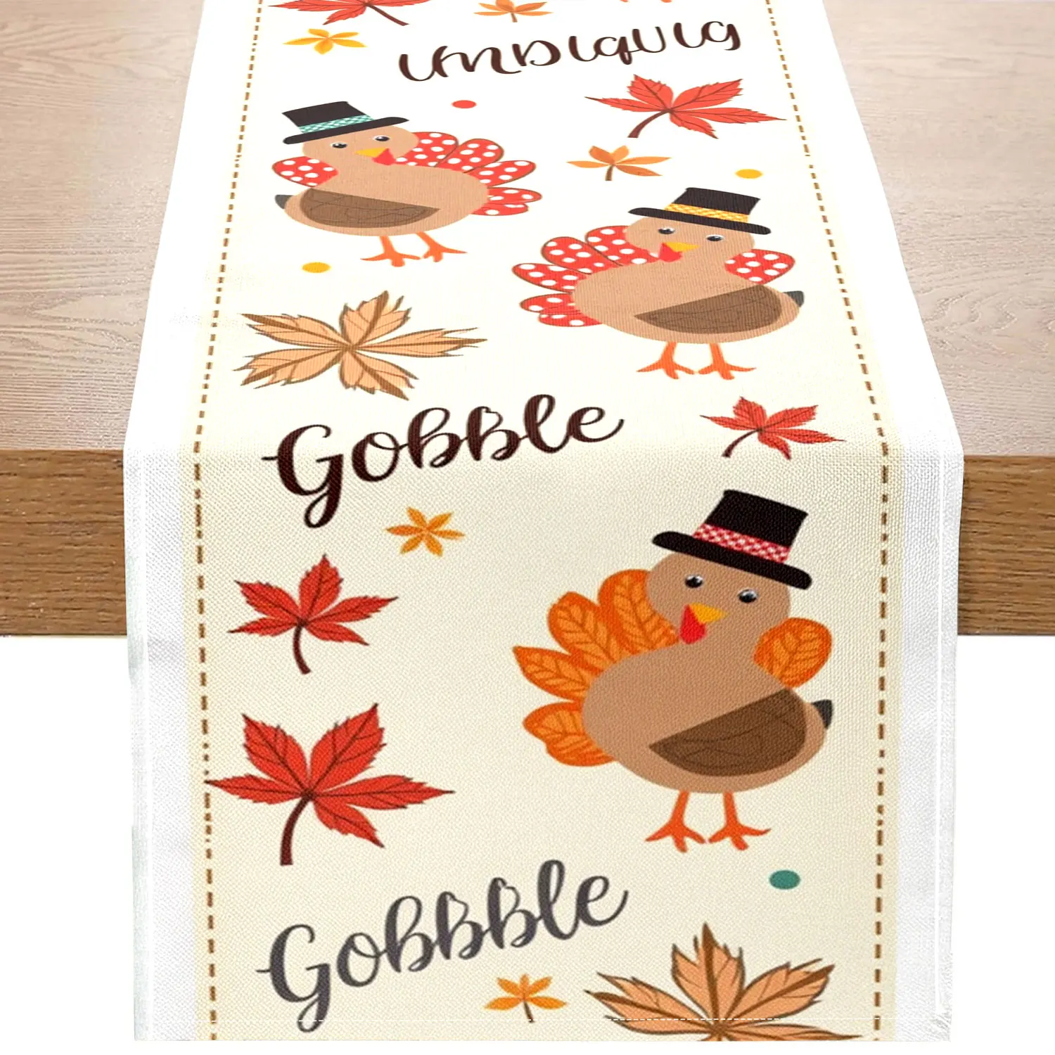 

Цельная дорожка для стола на День Благодарения, украшенная мультяшными индейками и осенними листьями, подходит для семейных встреч на День Благодарения и праздничных украшений