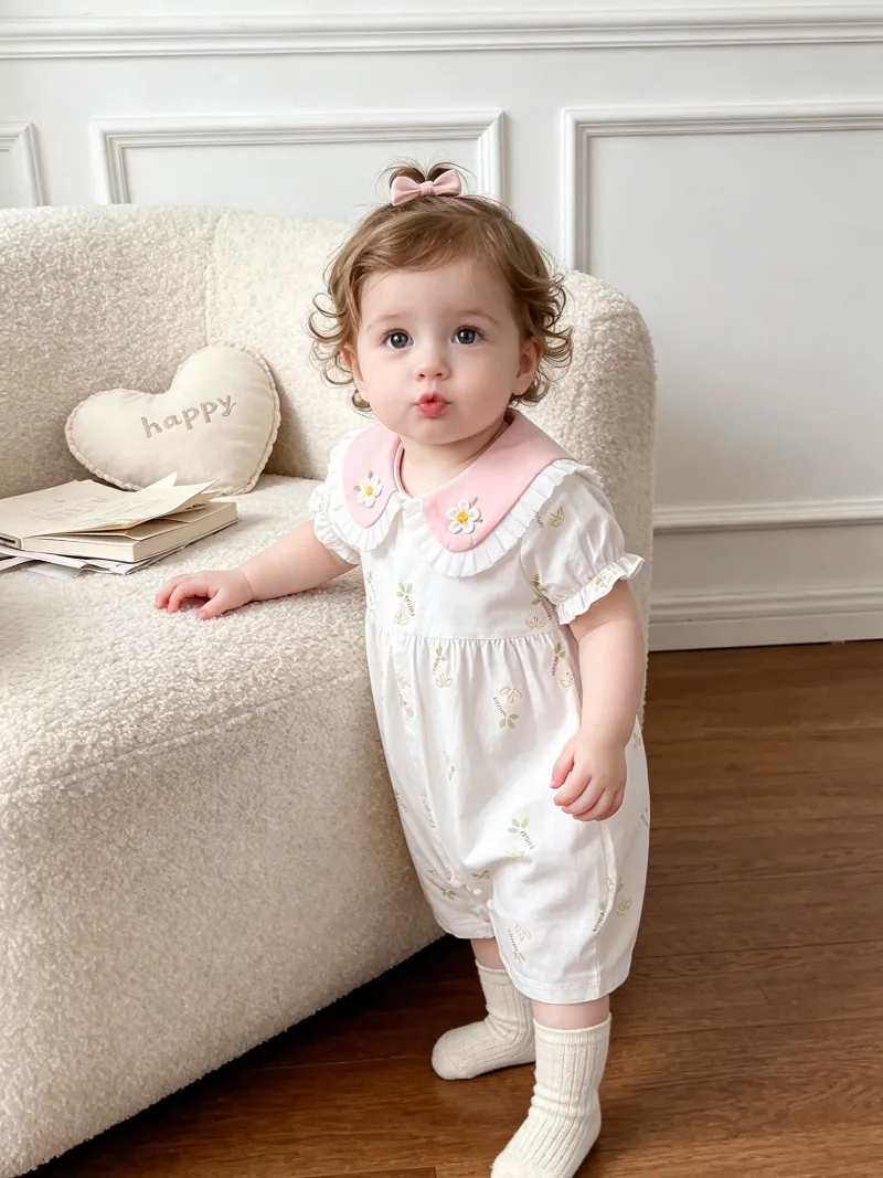 Summer New Baby Jumpsuit Baby Girl Short Sleeved Hoodie 0-2 Year Old Children's Thin Onesie Crawling Suit Bodysuits & One-Pieces