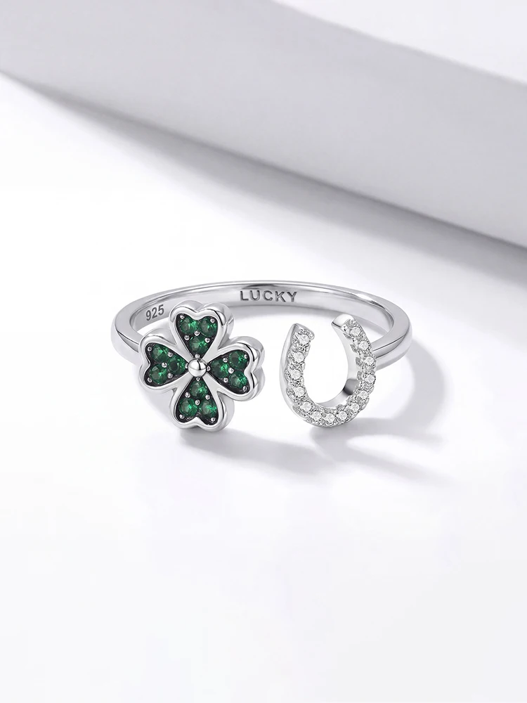 925 Sterling Silver U-shaped Green Plant Adjustable Ring For Women Party Anniversary Daily Wear High Quality Fine Jewelry