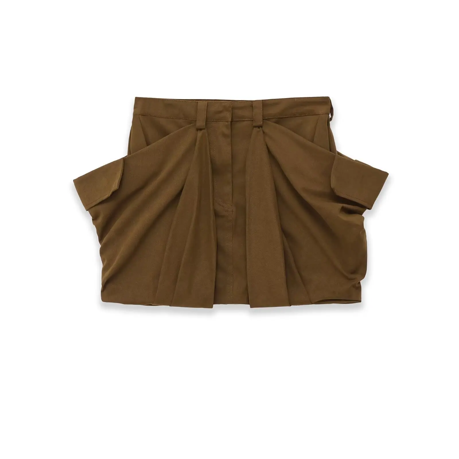 Women's Fashion Short Skirt Brown Pleated Mini Skirt With Side Pockets High Waisted Design Fabric Casual Daily Outfits 3BXS