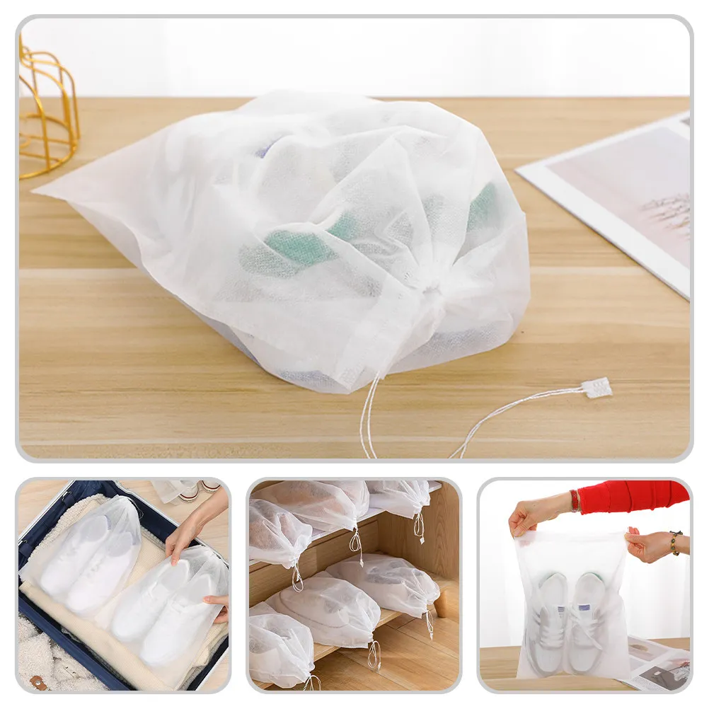 

50Pcs Dustproof Shoe Bags Drawstring Nonwoven Travel Storage Organizer Packaging Pouches Shoe Holder Socks Accessories Storage