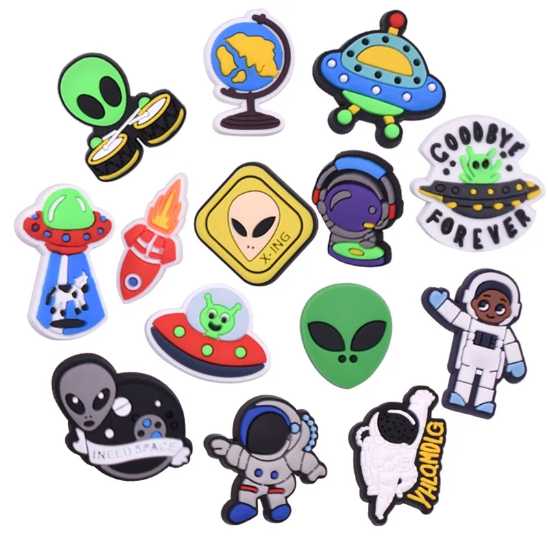 new carton shoe Charms Accessories PVC alien astronaut Shoe Decoration For pins clog accessories Girls Kids Party X-mas Gifts