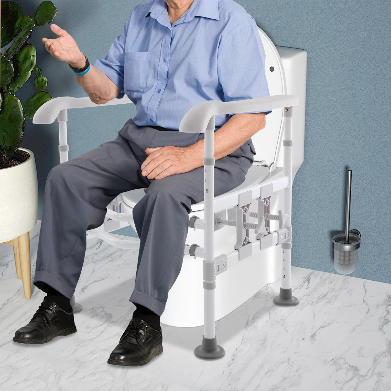 

Toilet Safety Rails for Seniors, Toilet Safety Frame with Adjustable Height & Width, Supports 220lbs, Threaded Grippy Foot Pads