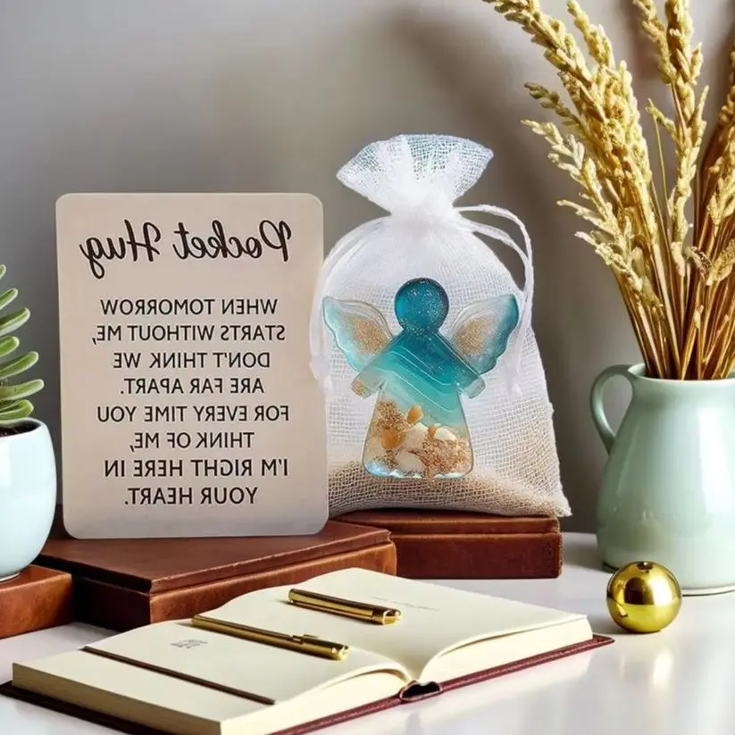 1-3 قطعة من الراتنج الصغير لجيب الملاك مع بطاقة تشجيع هدية عيد ميلاد لطيفة هدية عاطفية #1