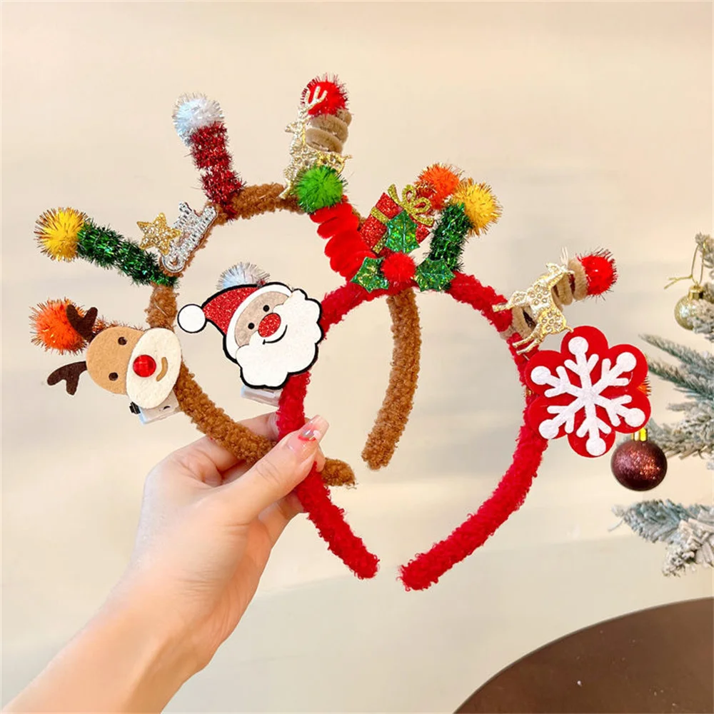 Adjustable Elk Headband Eye-Catching Colorful Hair Accessories Trendy Christmas Headband For Holidays 2025 New Year