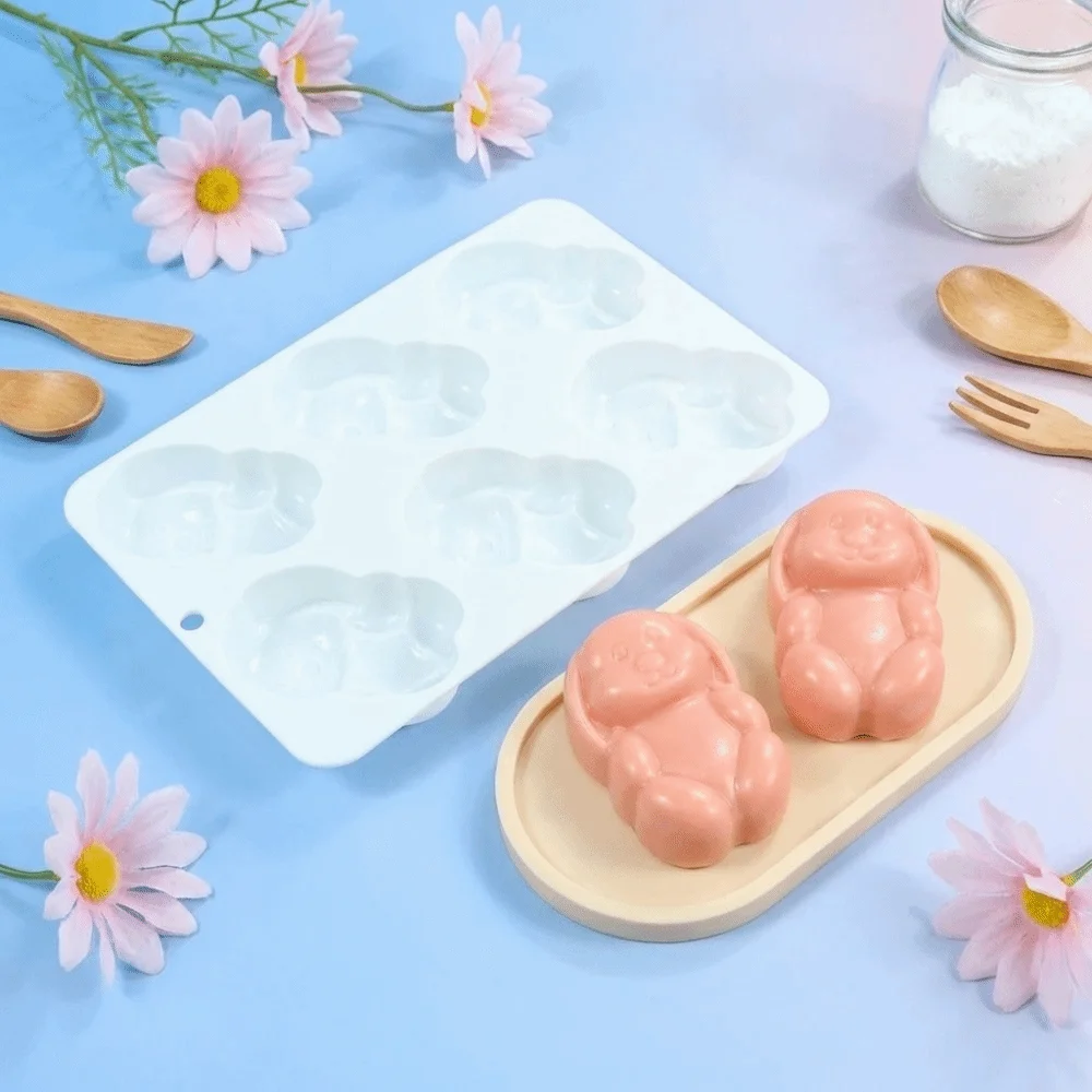 DIY Project 6-Cavity Easter Bunny Mold Silicone Material Rabbit Shape Chocolate Mold Flexible Non-Stick Soap Mold Soap Making