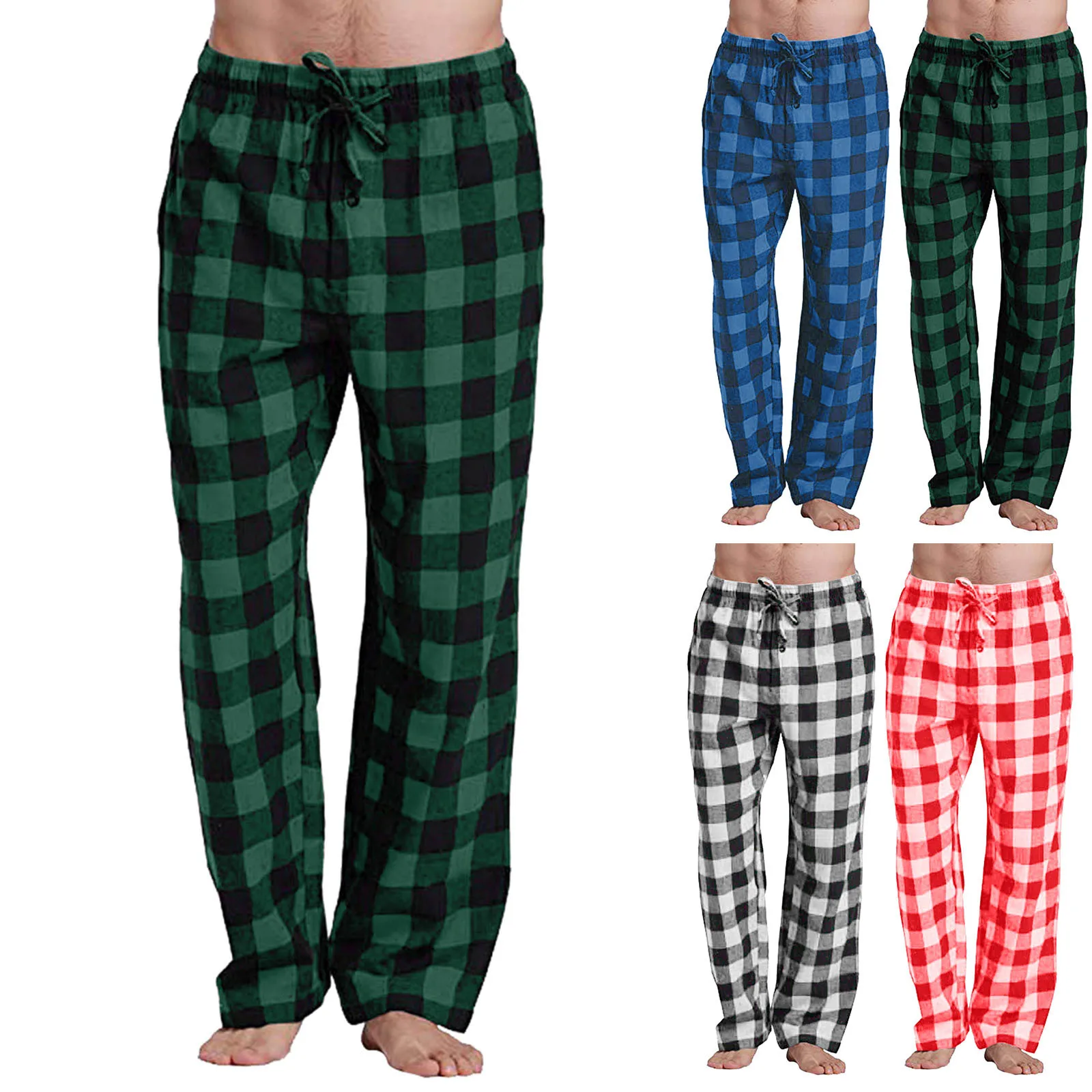 

Men Home Wear Straight Casual Business Pants Cotton Super Soft Men Jogger Sweatpants Flannel Plaid Pajama Pencil Pants Red