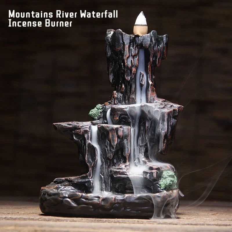 

Mountains River Waterfall Incense Burner Fountain Backflow Aroma Smoke Censer Holder Office Home Unique Crafts