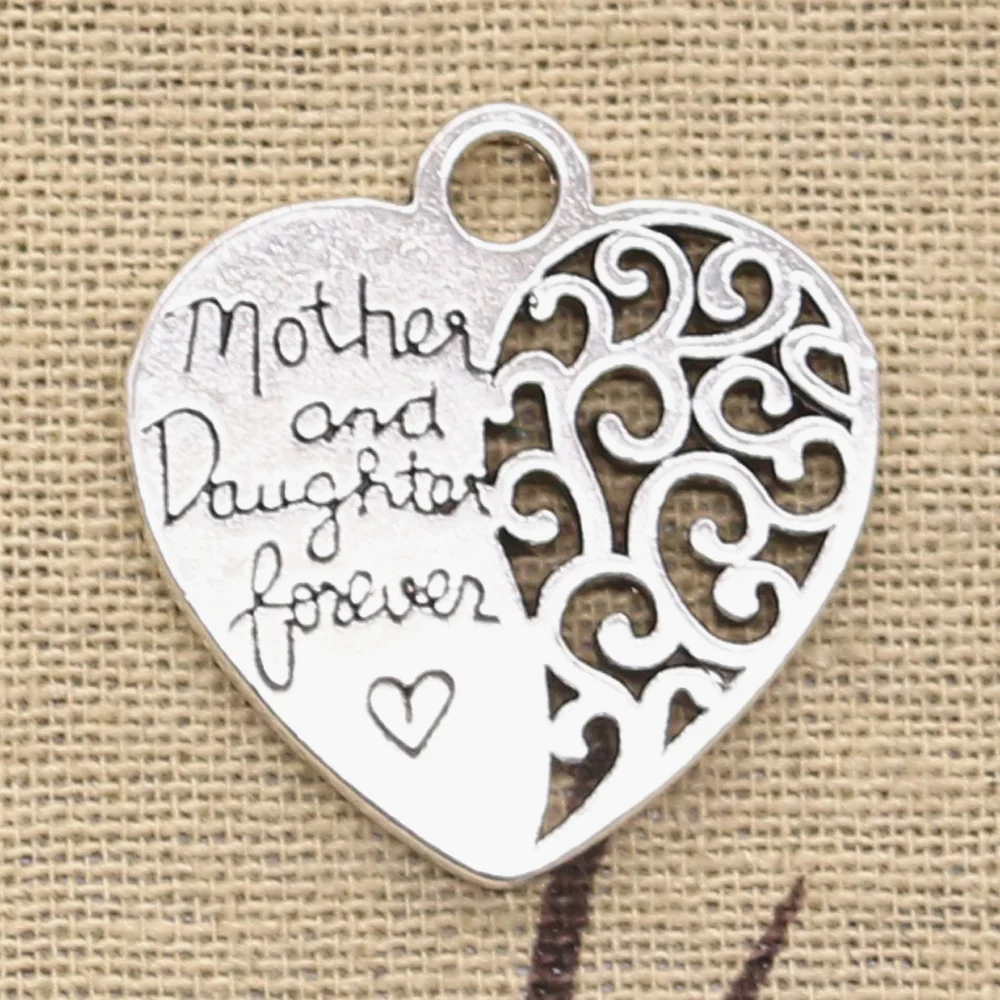 6pcs Charms Heart Mother Daughter Forever 27x28mm Antique Silver Color Pendants DIYMaking Findings Handmade Tibetan Jewelry
