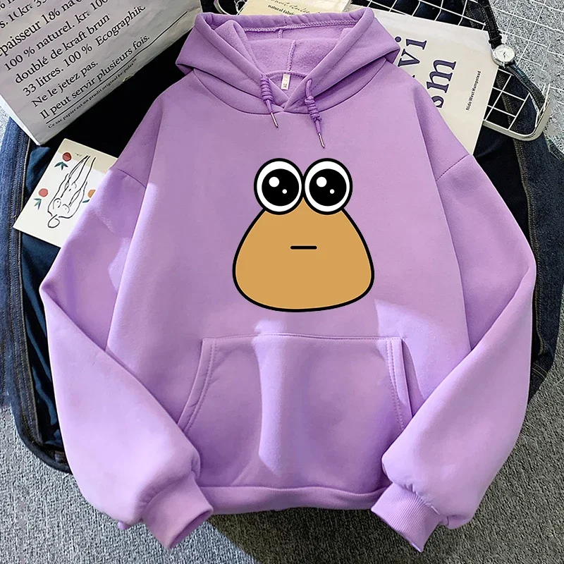 Kawaii Pou Hoodie Women Aesthetic Vintage Graphic Hoodies Unisex Anime Cartoon Casual Pullovers Sweatshirts Clothes Long Sleeve