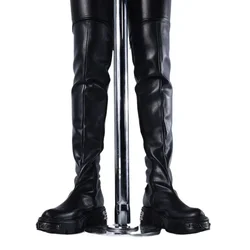 Men's High Heels Riding Boots Zip Stage perform Over-the-Knee Boots Shaft Leng Platform Thick Heel Round Toe Metal Tall Boots