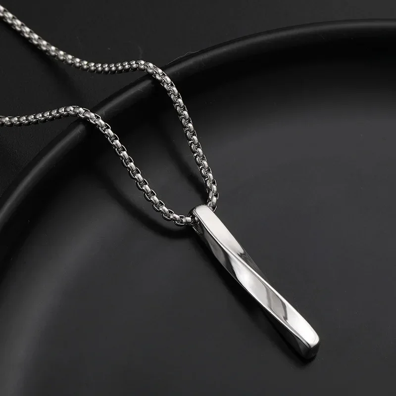 New Fashion Black Twisted Rectangle Pendant Necklace for Men Stainless Steel Handmade Chain Men's Punk Necklaces Jewelry Gifts