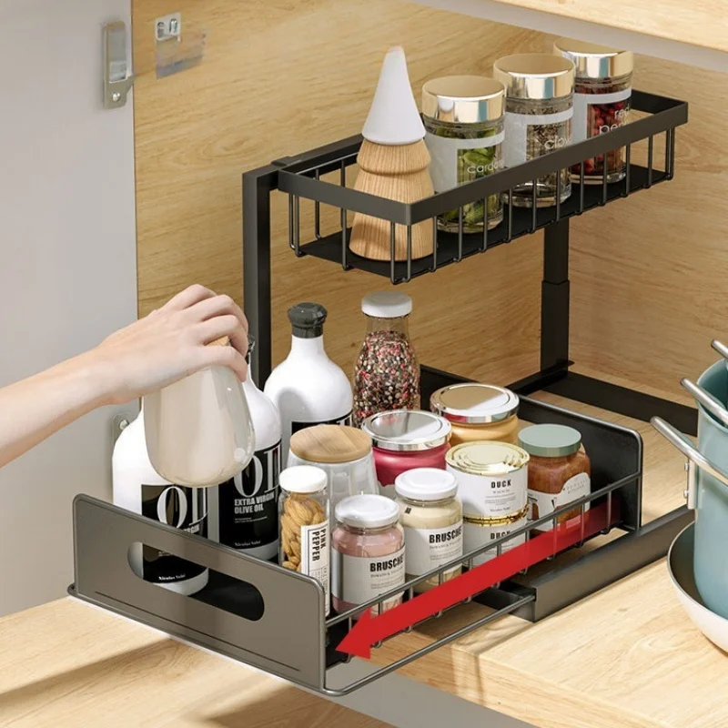 

2 Tier Pull Out Under Sink Kitchen Cabinet Storage Rack Sink Storage Organizer Pull-out Drawer Basket Storage Shelves New