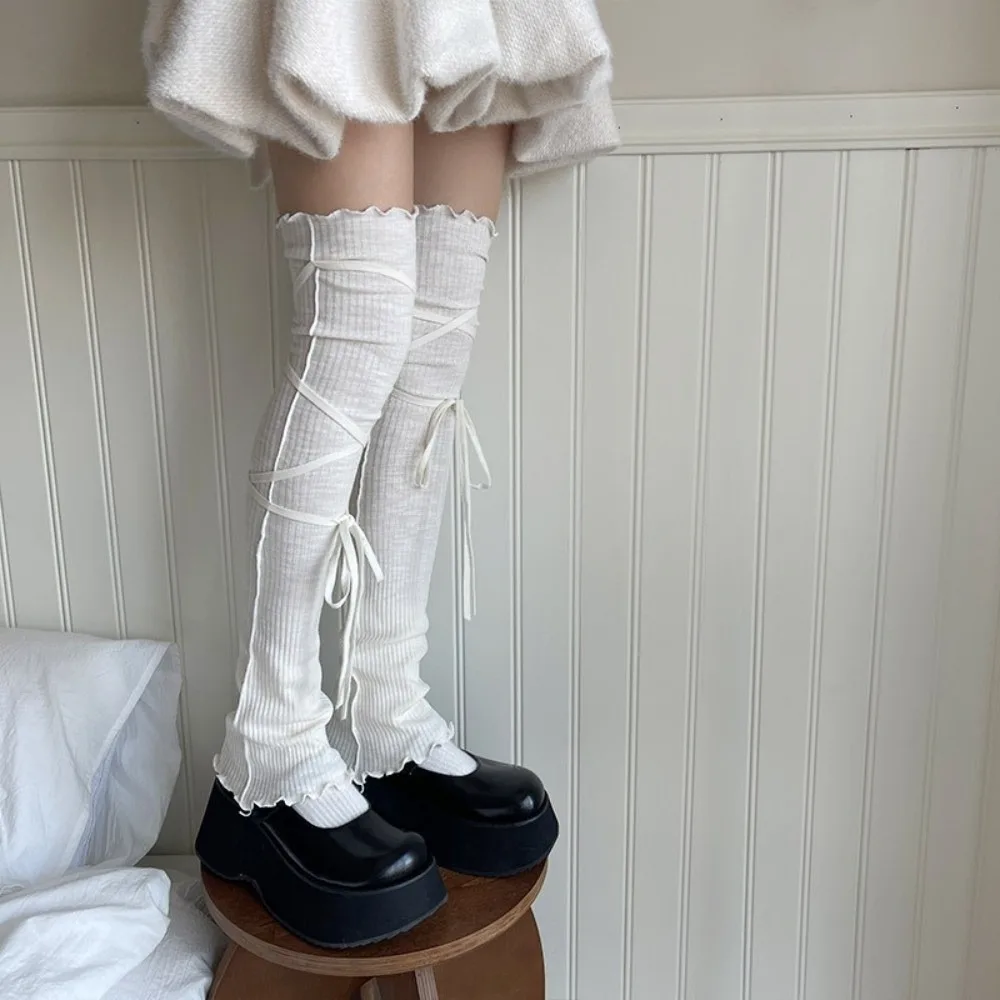 

Y2K Strappy Balletcore Leg Warmers Knee High Stringy Selvedge Loose Socks Foot Cover Warm Soft Boots Cover Streetwear